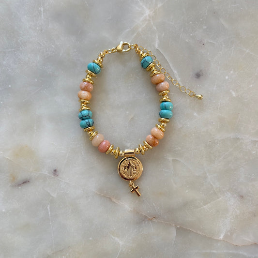 Saint Benedict Bracelet – Turquoise & Peach