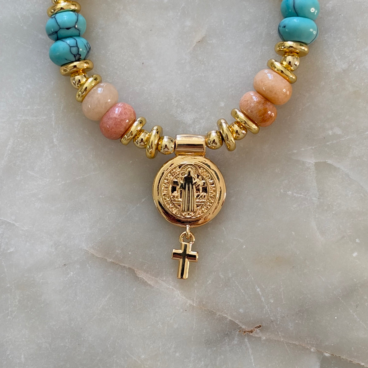 Saint Benedict Bracelet – Turquoise & Peach