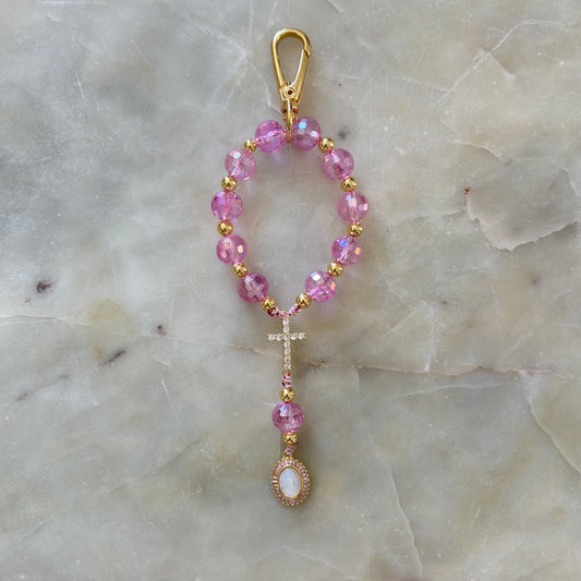Pink Rosary Keychain & Bag Charm
