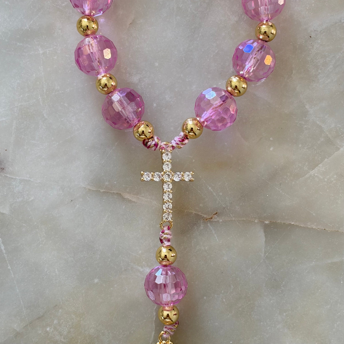 Pink Rosary Keychain & Bag Charm