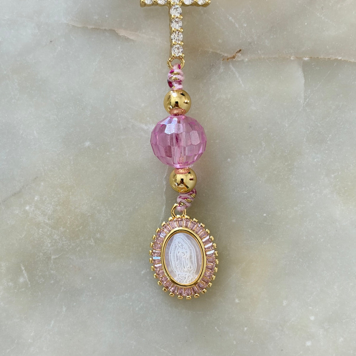 Pink Rosary Keychain & Bag Charm