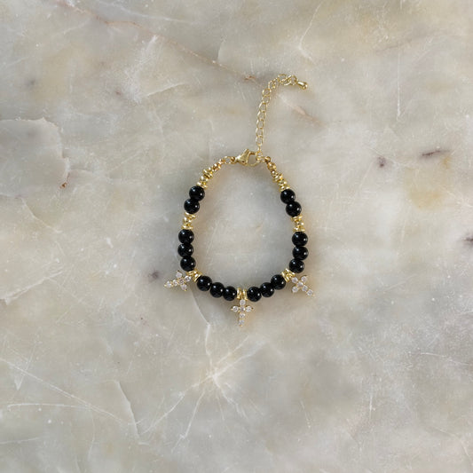 Black Beaded Triple Cross Bracelet