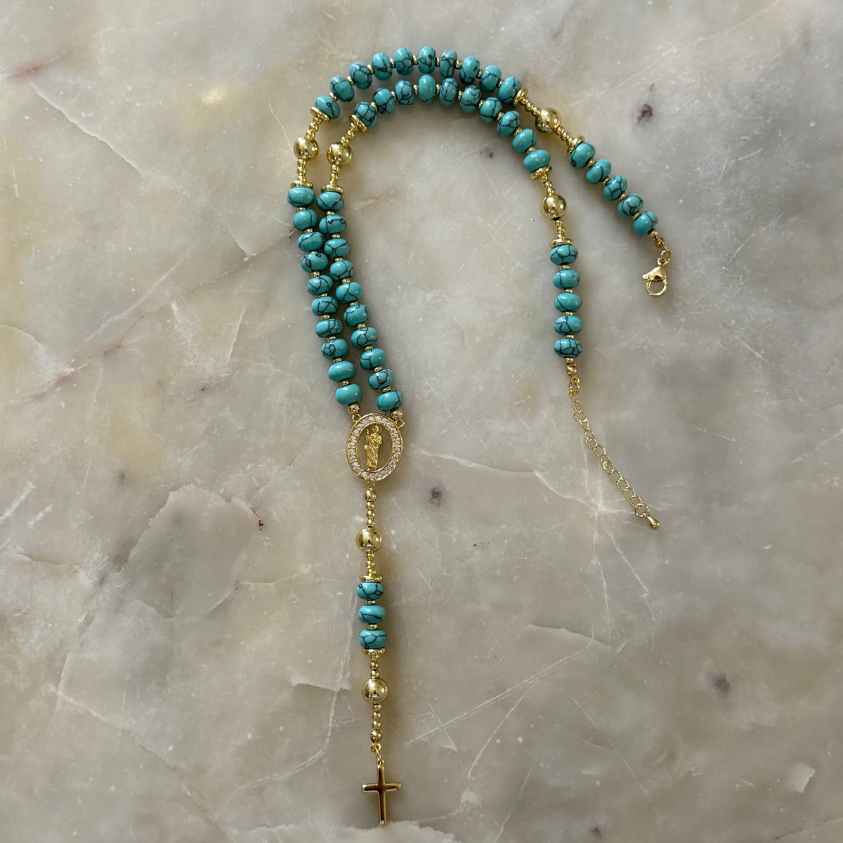 St. Benedict Turquoise Rosary Necklace