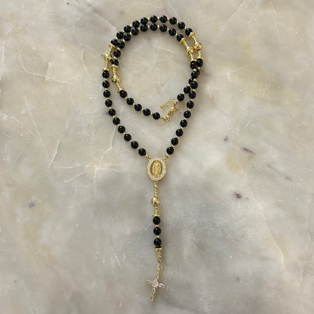 Our Lady of Guadalupe Black Rosary Necklace