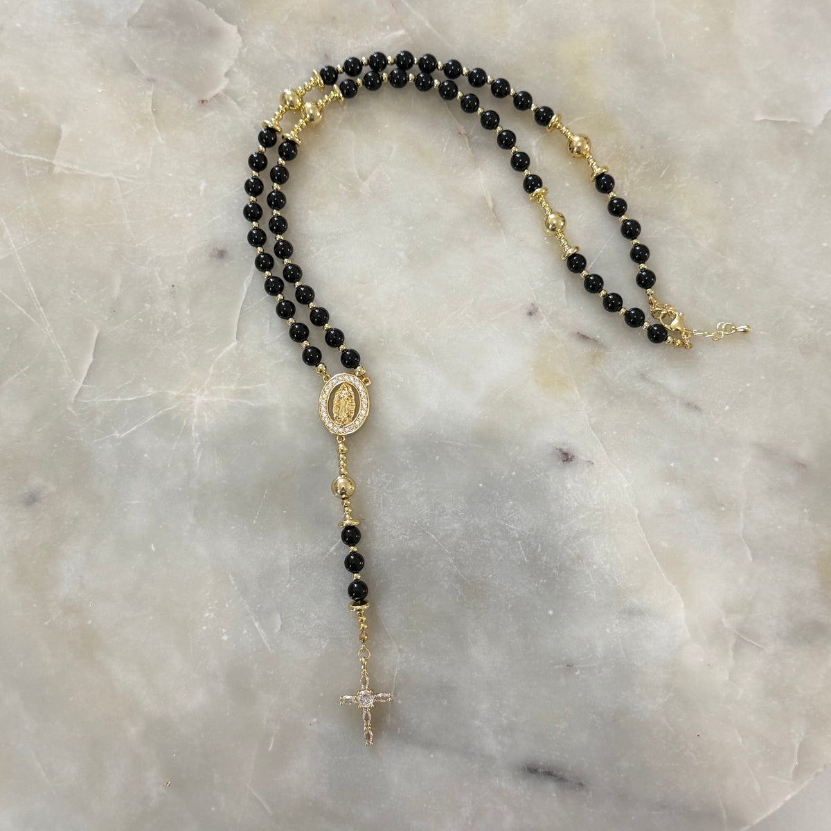 Our Lady of Guadalupe Black Rosary Necklace