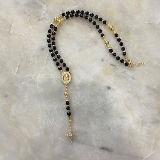 Our Lady of Guadalupe Black Rosary Necklace
